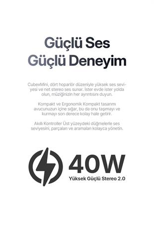 CubexMini Bluetooth Hoparlör 40W Güçlü Ses, IPX2 Suya Dayanıklı, 20 Saat Çalma Süresi