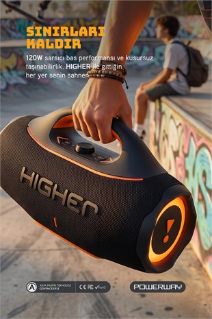 Higher 120W 4x Güç Usb Hafıza Kartı Aux Fm Led Işıklı Bluetooth Hoparlör 8000 mAh Ses Bombası