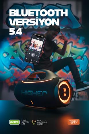 Higher 120W 4x Güç Usb Hafıza Kartı Aux Fm Led Işıklı Bluetooth Hoparlör 8000 mAh Ses Bombası