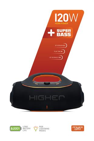 Higher 120W 4x Güç Usb Hafıza Kartı Aux Fm Led Işıklı Bluetooth Hoparlör 8000 mAh Ses Bombası