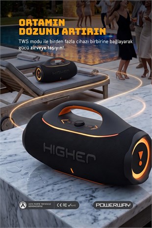 Higher 120W 4x Güç Usb Hafıza Kartı Aux Fm Led Işıklı Bluetooth Hoparlör 8000 mAh Ses Bombası
