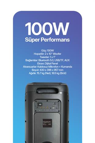 Lumox 100W Bluetooth Hoparlör Karaoke Parti Ses Sistemi Gitar Girişli Optik Kontrol Paneli Ekran