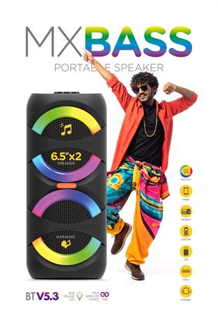 Maxron MXBass 16W Bluetooth Hoparlör Led Işıklı Ses Sistemi Parti Speaker Karaoke Özellikli