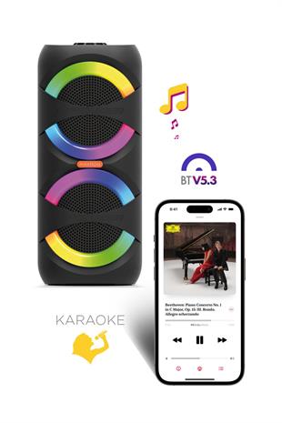 Maxron MXBass 16W Bluetooth Hoparlör Led Işıklı Ses Sistemi Parti Speaker Karaoke Özellikli