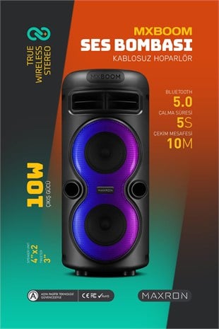 Maxron MXBoom Karaoke Mikrofonlu Bluetooth Hoparlör Parti Led Işıklı Ses Sistemi