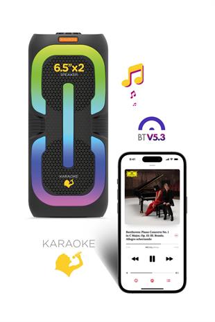 Maxron MXTune 16W Bluetooth Hoparlör Led Işıklı Ses Sistemi Parti Speaker Karaoke Özellikli