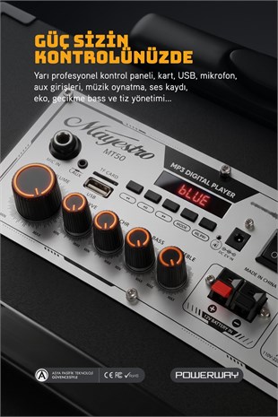 MT50 Şarjlı Mikrofonlu Hoparlör Karaoke Sistemi Taşınabilir Amfi Büyük Bluetooth Hoparlör