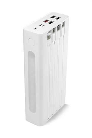 Powerway QC30S Beyaz 30.000 Mah PD 22.5W Dahili Kablolu Hızlı Şarj Led Işıklı Powerbank