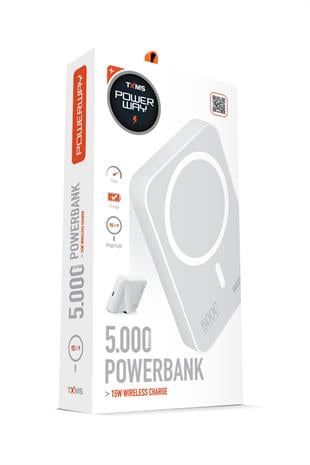 Powerway 5.000 mAh PD 15W Magsafe Kablosuz Wireless Taşınabilir Şarj Cihazı Beyaz Powerbank TXM5