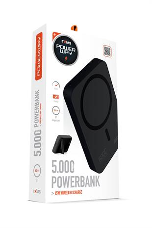 Powerway 5.000 mAh PD 15W Magsafe Kablosuz Wireless Taşınabilir Şarj Cihazı Siyah Powerbank TXM5