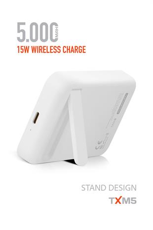 Powerway 5.000 mAh PD 15W Magsafe Kablosuz Wireless Taşınabilir Şarj Cihazı Beyaz Powerbank TXM5