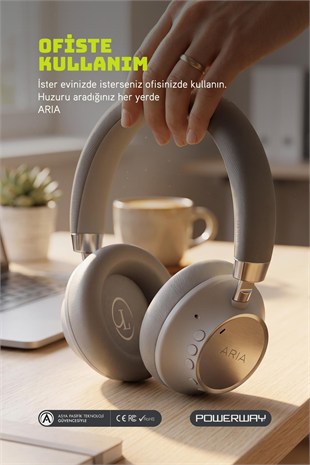 Powerway Aria Kulak Üstü Bluetooth Kulaklık Gümüş Kablosuz Ayarlanabilir Aktif Gürültü Önleyici