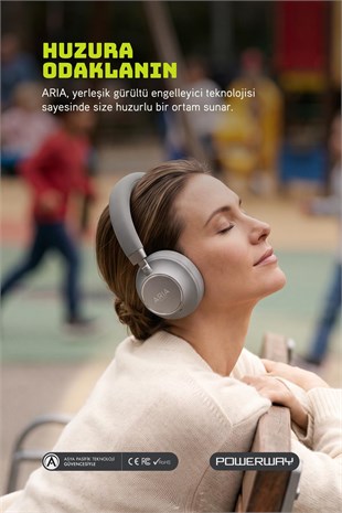 Powerway Aria Kulak Üstü Bluetooth Kulaklık Gümüş Kablosuz Ayarlanabilir Aktif Gürültü Önleyici