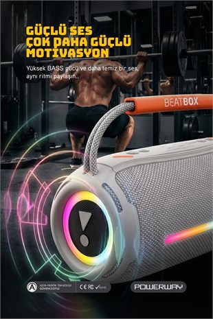 Powerway BeatBox Gri Led Işıklı Dayanıklı Ses Bombası Usb Sd Aux FM Radyo Bluetooh Hoparlör