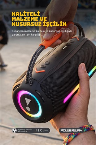Powerway BeatBox Siyah Led Işıklı Dayanıklı Ses Bombası Usb Sd Aux FM Radyo Bluetooh Hoparlör