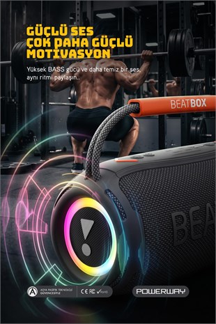 Powerway BeatBox Siyah Led Işıklı Dayanıklı Ses Bombası Usb Sd Aux FM Radyo Bluetooh Hoparlör
