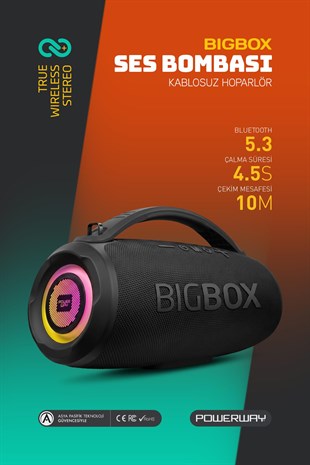 Powerway Bigbox 40W Güç Çift Bass Usb Hafıza Kartı Aux Fm Led Işıklı Bluetooth Hoparlör Hi-Fi