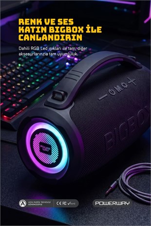Powerway Bigbox 40W Güç Çift Bass Usb Hafıza Kartı Aux Fm Led Işıklı Bluetooth Hoparlör Hi-Fi