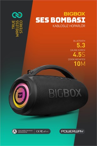 Powerway Bigbox 40W Güç Çift Bass Usb Hafıza Kartı Aux Fm Led Işıklı Bluetooth Hoparlör Hi-Fi