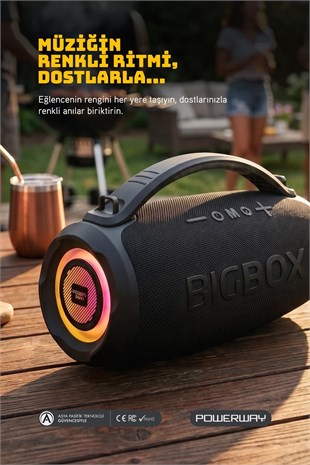 Powerway Bigbox 40W Güç Çift Bass Usb Hafıza Kartı Aux Fm Led Işıklı Bluetooth Hoparlör Hi-Fi