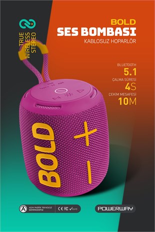 Powerway Bold Eflatun Taşınabilir Ses Bombası Kablosuz Bluetooth Hoparlör Speaker Yüksek Sesli TWS