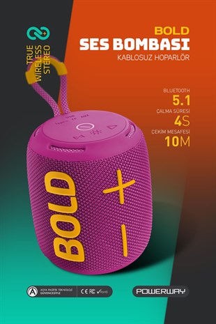 Powerway Bold Eflatun Taşınabilir Ses Bombası Kablosuz Bluetooth Hoparlör Speaker Yüksek Sesli TWS