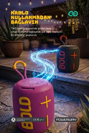 Powerway Bold Eflatun Taşınabilir Ses Bombası Kablosuz Bluetooth Hoparlör Speaker Yüksek Sesli TWS