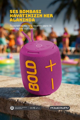 Powerway Bold Eflatun Taşınabilir Ses Bombası Kablosuz Bluetooth Hoparlör Speaker Yüksek Sesli TWS