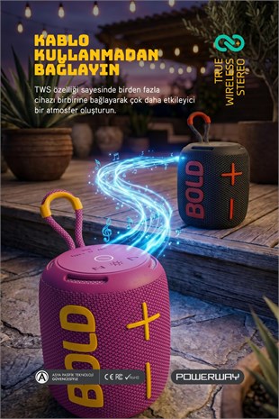 Powerway Bold Eflatun Taşınabilir Ses Bombası Kablosuz Bluetooth Hoparlör Speaker Yüksek Sesli TWS