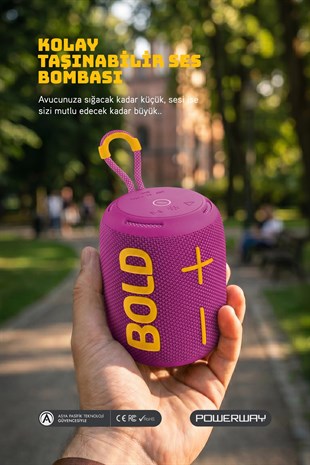 Powerway Bold Eflatun Taşınabilir Ses Bombası Kablosuz Bluetooth Hoparlör Speaker Yüksek Sesli TWS