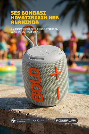 Powerway Bold Gri Taşınabilir Ses Bombası Kablosuz Bluetooth Hoparlör Speaker Yüksek Sesli TWS