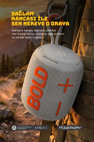 Powerway Bold Gri Taşınabilir Ses Bombası Kablosuz Bluetooth Hoparlör Speaker Yüksek Sesli TWS