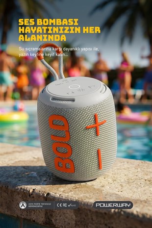 Powerway Bold Gri Taşınabilir Ses Bombası Kablosuz Bluetooth Hoparlör Speaker Yüksek Sesli TWS