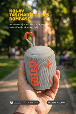 Powerway Bold Gri Taşınabilir Ses Bombası Kablosuz Bluetooth Hoparlör Speaker Yüksek Sesli TWS
