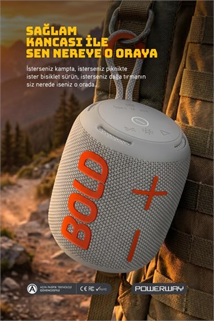 Powerway Bold Gri Taşınabilir Ses Bombası Kablosuz Bluetooth Hoparlör Speaker Yüksek Sesli TWS