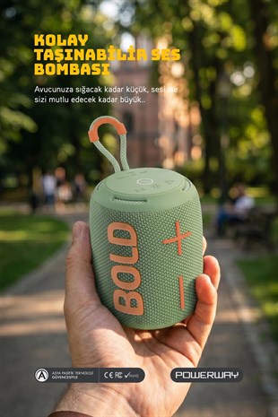 Powerway Bold Haki Taşınabilir Ses Bombası Kablosuz Bluetooth Hoparlör Speaker Yüksek Sesli TWS