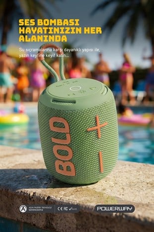 Powerway Bold Haki Taşınabilir Ses Bombası Kablosuz Bluetooth Hoparlör Speaker Yüksek Sesli TWS