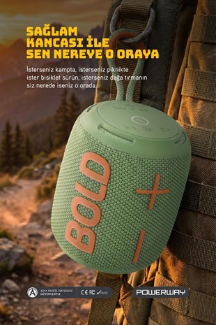 Powerway Bold Haki Taşınabilir Ses Bombası Kablosuz Bluetooth Hoparlör Speaker Yüksek Sesli TWS