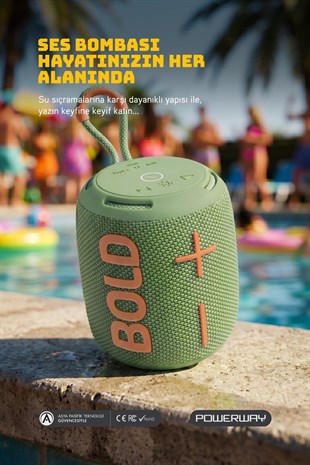 Powerway Bold Haki Taşınabilir Ses Bombası Kablosuz Bluetooth Hoparlör Speaker Yüksek Sesli TWS