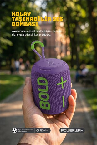 Powerway Bold Mor Taşınabilir Ses Bombası Kablosuz Bluetooth Hoparlör Speaker Yüksek Sesli TWS