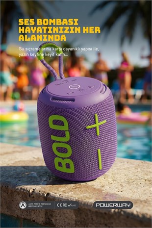 Powerway Bold Mor Taşınabilir Ses Bombası Kablosuz Bluetooth Hoparlör Speaker Yüksek Sesli TWS