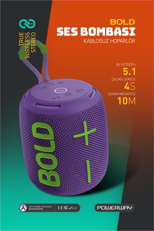 Powerway Bold Mor Taşınabilir Ses Bombası Kablosuz Bluetooth Hoparlör Speaker Yüksek Sesli TWS