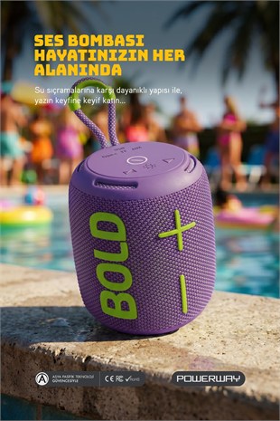Powerway Bold Mor Taşınabilir Ses Bombası Kablosuz Bluetooth Hoparlör Speaker Yüksek Sesli TWS