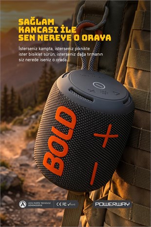 Powerway Bold Siyah Taşınabilir Ses Bombası Kablosuz Bluetooth Hoparlör Speaker Yüksek Sesli TWS