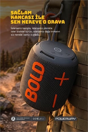 Powerway Bold Siyah Taşınabilir Ses Bombası Kablosuz Bluetooth Hoparlör Speaker Yüksek Sesli TWS