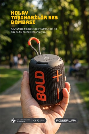 Powerway Bold Siyah Taşınabilir Ses Bombası Kablosuz Bluetooth Hoparlör Speaker Yüksek Sesli TWS