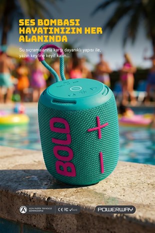 Powerway Bold Turkuaz Taşınabilir Ses Bombası Kablosuz Bluetooth Hoparlör Speaker Yüksek Sesli TWS