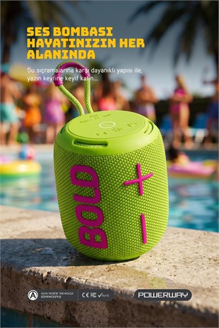 Powerway Bold Yeşil Taşınabilir Ses Bombası Kablosuz Bluetooth Hoparlör Speaker Yüksek Sesli TWS
