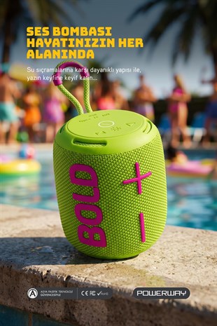 Powerway Bold Yeşil Taşınabilir Ses Bombası Kablosuz Bluetooth Hoparlör Speaker Yüksek Sesli TWS