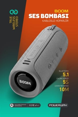 Powerway Boom Gri Taşınabilir Ses Bombası Yüksek Ses Çoklu Bağlantı